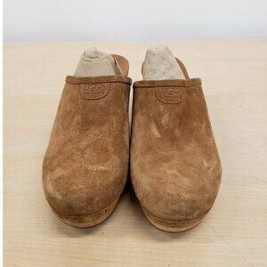UGG Abie Leather Suede Sheepskin Shearling Wool Mules Clogs Chestnut Sz 8 EUC